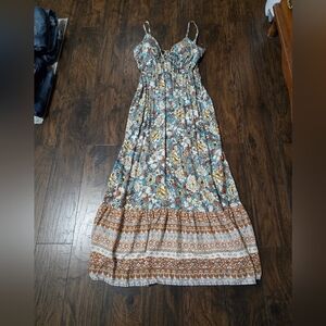 Lily Rose Floral Maxi Dress in Blue and Brown